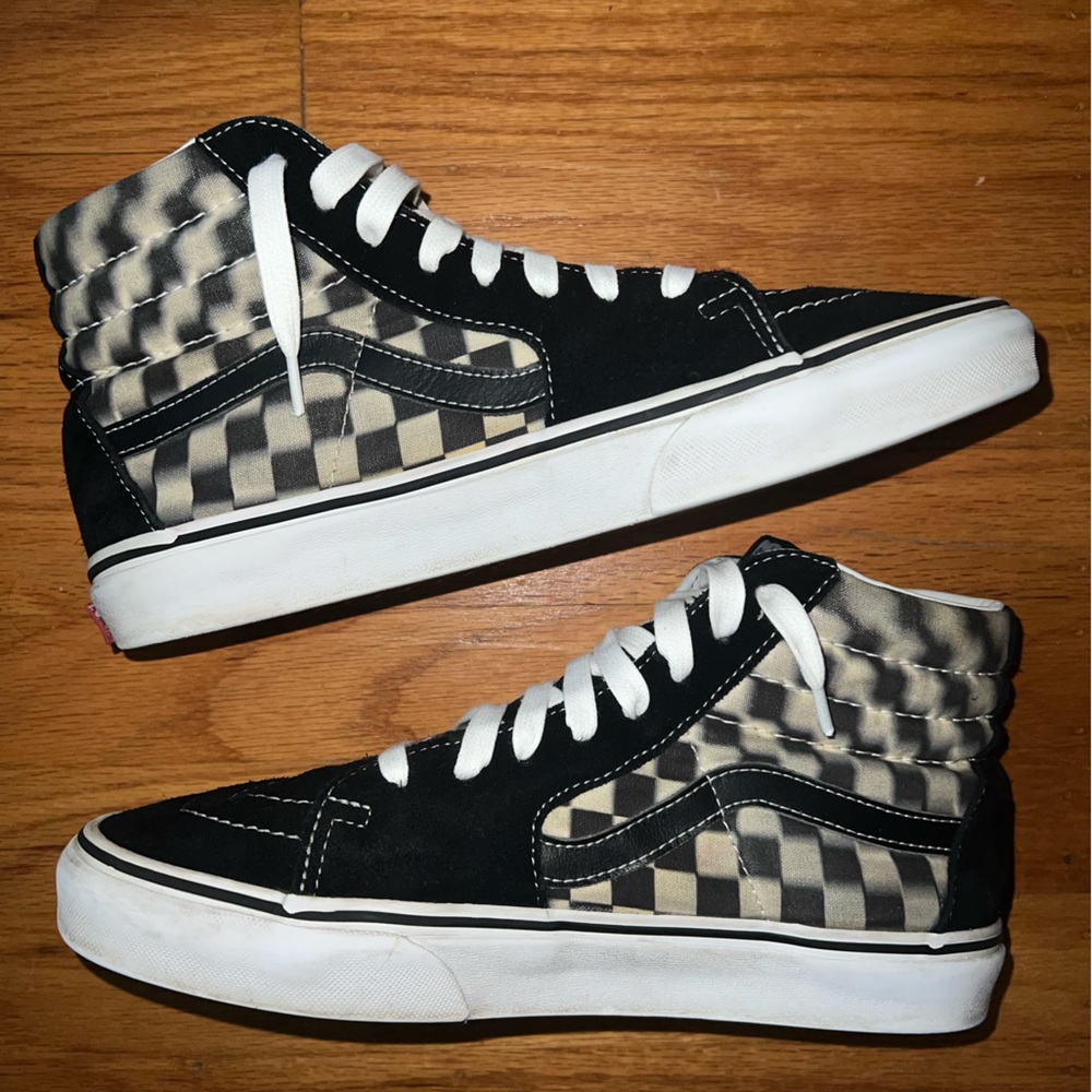 Vans Sk8-Hi Blur Checkerboard Black/White High Top Sneakers Mens Sz 8/ Wmns 9.5 - Picture 8 of 11